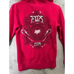 Fox Racing Y2K Pink Zip Hoodie Moto Girl Racing Graphic Back 2000s Fur Small